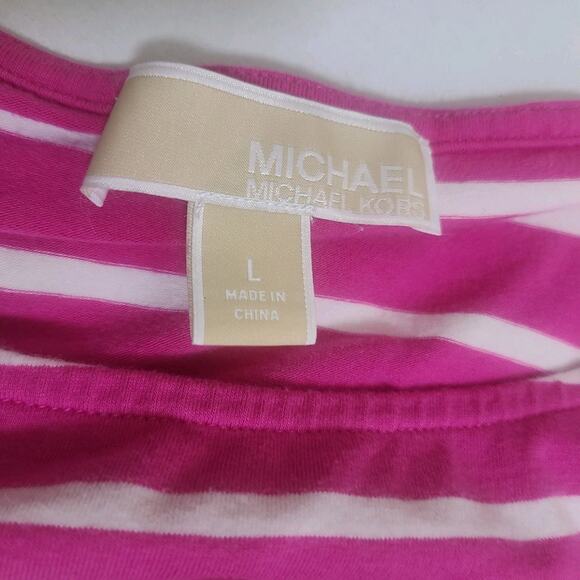 Michael Kors Pink And White Striped Blouse-L- 2000's Zipper Shoulders - Picture 9 of 9
